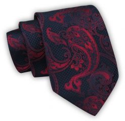 Krawat Alties (7 cm) - Granatowy w Duży Orientalny Wzór. Niebieskie krawaty i muchy męskie Alties, bez wzorów, z tkaniny, eleganckie. Za 49.00 zł.