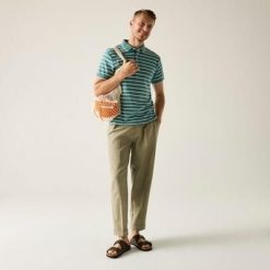 Męska koszulka polo w paski Tiver. Zielone koszulki polo męskie Regatta, m, bez wzorów, z bawełny, bez kołnierzyka, bez ramiączek. W wyprzedaży za 99.99 zł.