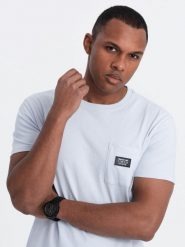 Casualowy t-shirt męski z naszywką na kieszeni – błękitny V9 OM-TSCT-0109 - XXL. Niebieskie t-shirty męskie Ombre Clothing, l, z aplikacjami, z bawełny, bez kołnierzyka, bez ramiączek. Za 77.99 zł.