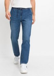 Lekkie dżinsy ze stretchem z gumką w talii, regular fit straight. Niebieskie jeansy męskie bonprix, bez wzorów, z denimu. Za 124.99 zł.
