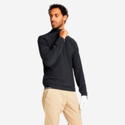 Bluza do golfa męska Inesis RW500 hydrofobowa wiatroszczelna. Czarne bluzy nierozpinane męskie INESIS, m, bez wzorów, z elastanu, sportowe, bez ramiączek, bez kaptura. Za 139.99 zł.