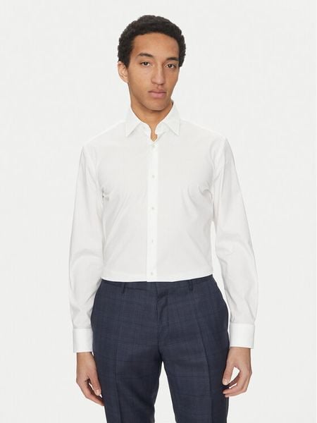 BOSS Koszula Hank 50532804 Biały Slim Fit. Białe koszule męskie Boss, m, bez wzorów, z bawełny, bez kołnierzyka, bez ramiączek. Za 239.99 zł.