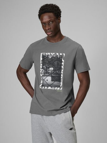 4F T-shirt regular z nadrukiem męski - szary L. Szare t-shirty męskie 4f, l, bez wzorów, z bawełny, bez kołnierzyka, bez ramiączek. Za 79.99 zł.