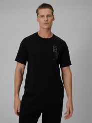4F T-shirt regular z nadrukiem męski - czarny XL. Czarne t-shirty męskie 4f, m, bez wzorów, z bawełny, bez kołnierzyka, bez ramiączek. Za 49.99 zł.