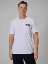 4F T-shirt regular gładki męski - biały L. Białe t-shirty męskie 4f, l, bez wzorów, z dresówki, bez kołnierzyka, bez ramiączek. Za 69.99 zł.