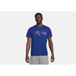 Koszulka sportowa męska Nike Air Jordan Sport Dna Wordmark. Niebieskie t-shirty sportowe męskie Nike, m, bez wzorów, z bawełny, sportowe, bez ramiączek. Za 239.99 zł.
