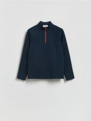 Bluza ze stójką - granatowy. Niebieskie bluzy nierozpinane męskie Reserved, l, bez wzorów, z dzianiny, bez ramiączek, bez kaptura. Za 119.99 zł.