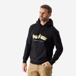 Bluza wędkarska z kapturem Caperlan. Czarne bluzy nierozpinane męskie CAPERLAN, l, bez wzorów, z bawełny, z kapturem. Za 129.99 zł.