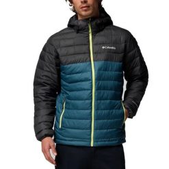 Kurtka COLUMBIA POWDER LITE II HOODED JAC Niebieski. Niebieskie kurtki męskie Columbia, bez wzorów, z syntetyku, sportowe, bez ramiączek, bez kaptura. Za 660.36 zł.