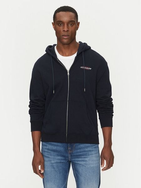 Guess Jeans Bluza M5RQ45 KCPR1 Granatowy Regular Fit. Niebieskie bluzy rozpinane męskie Guess Jeans, m, z aplikacjami, z bawełny, bez ramiączek, bez kaptura. Za 229.99 zł.