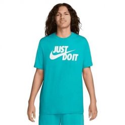 Koszulka sportowa męska Nike Ust Do It Swoosh. Niebieskie t-shirty sportowe męskie Nike, m, bez wzorów, sportowe, bez ramiączek. Za 181.00 zł.