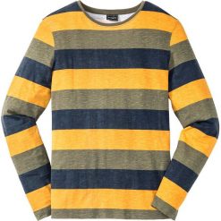 Shirt z długim rękawem Slim Fit bonprix oliwkowo-ciemnoniebiesko-żółty w paski. Koszulki męskie z długim rękawem marki 4f. Za 37.99 zł.