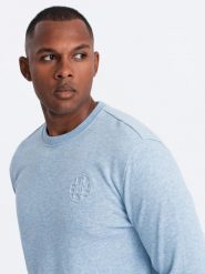 Melanżowa męska dresowa bluza z wyszywanym logotypem – błękitna V3 OM-SSNZ-0163 - XXL. Niebieskie bluzy nierozpinane męskie Ombre Clothing, l, z aplikacjami, z bawełny, eleganckie, bez ramiączek, bez kaptura. W wyprzedaży za 89.99 zł.