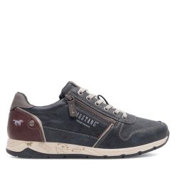 Półbuty Mustang. Niebieskie codzienne półbuty męskie Mustang, bez wzorów, bez obcasa, bez zapięcia. Za 329.99 zł.