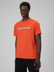 4F T-shirt regular z nadrukiem męski - pomarańczowy L. Brązowe t-shirty męskie 4f, l, bez wzorów, z bawełny, bez kołnierzyka, bez ramiączek. Za 69.99 zł.