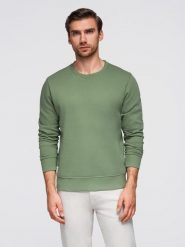 Męska bluza dresowa BASIC z okrągłym dekoltem - zielona V3 - Rozmiar: XL. Zielone bluzy nierozpinane męskie Ombre Clothing, m, bez wzorów, z bawełny, bez ramiączek, bez kaptura. W wyprzedaży za 109.49 zł.