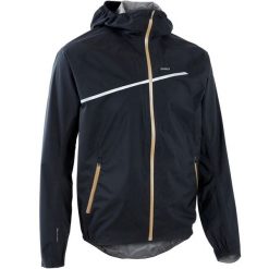 Kurtka do biegania w terenie przeciwdeszczowa męska Kiprun Run 500 Rain. Czarne kurtki męskie KIPRUN, l, bez wzorów, z materiału, sportowe, bez ramiączek, bez kaptura. W wyprzedaży za 199.99 zł.