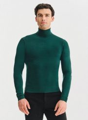 PAKO LORENTE - Ciemnozielony gładki golf męski. Swetry męskie Pako Lorente, bez wzorów, z bawełny, bez kołnierzyka, bez ramiączek. Za 169.99 zł.