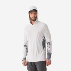 Koszulka wędkarska Anty-UV Caperlan 500. Koszulki męskie z długim rękawem CAPERLAN, l, bez wzorów, z materiału, sportowe, bez kołnierzyka, bez ramiączek. Za 89.99 zł.