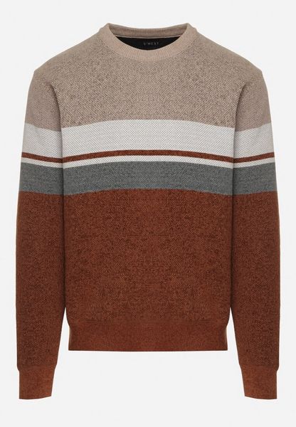 Beżowy Sweter z Wełną z Eleganckim Kołnierzykiem Koszulowym Espalea. Brązowe swetry męskie Born2be, z aplikacjami, z dzianiny, biznesowe, bez kołnierzyka, bez ramiączek. Za 84.99 zł.