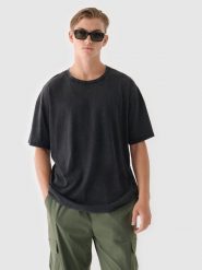 4F T-shirt z efektem acid wash męski - czarny L. Czarne t-shirty męskie 4f, l, bez wzorów, z bawełny, bez kołnierzyka, bez ramiączek. W wyprzedaży za 39.99 zł.
