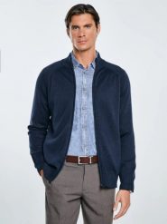 Sweter męski rozpinany ze stójką granatowy Nazar 403. Niebieskie swetry męskie Big Star, bez wzorów, z dzianiny, klasyczne, bez kołnierzyka, bez ramiączek. Za 249.99 zł.