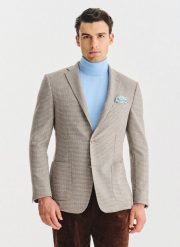 PAKO LORENTE - Jasnobrązowa marynarka w drobną kartkę. Marynarki męskie Pako Lorente, m, bez wzorów, z poliesteru. Za 999.99 zł.