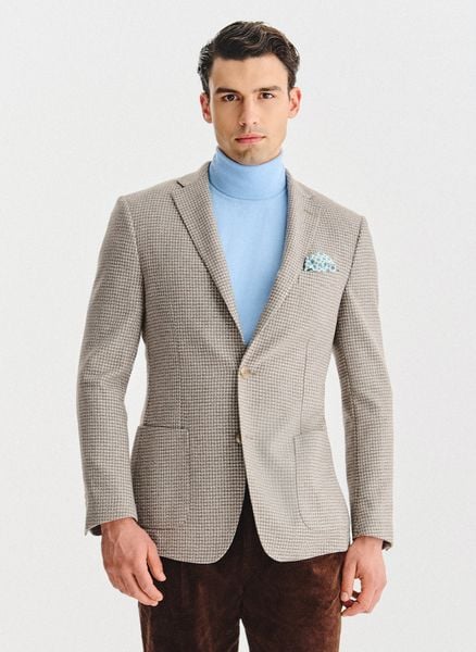 PAKO LORENTE - Jasnobrązowa marynarka w drobną kartkę. Marynarki męskie Pako Lorente, m, bez wzorów, z poliesteru. Za 699.99 zł.