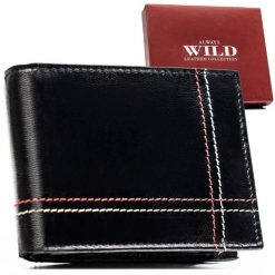 Mały, skórzany portfel męski w czarnym kolorze z systemem RFID - Always Wild. Czarne portfele męskie Always Wild, bez wzorów, ze skóry. Za 49.99 zł.
