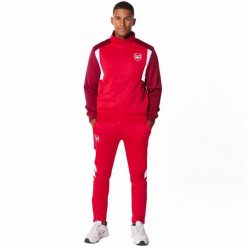 Dres piłkarski dla dorosłych Arsenal 23/24. Czerwone komplety dresowe męskie ARSENAL, bez wzorów, z dresówki, sportowe, bez ramiączek, bez kaptura. Za 359.99 zł.