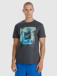 4F T-shirt regular z nadrukiem męski - szary M. Szare t-shirty męskie 4f, m, bez wzorów, z bawełny, bez kołnierzyka, bez ramiączek. Za 59.99 zł.
