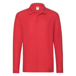 Męska Koszulka Polo Premium Z Długim Rękawem. Czerwone koszulki polo męskie Fruit of the Loom, m, bez wzorów, bez kołnierzyka, bez ramiączek. Za 86.99 zł.