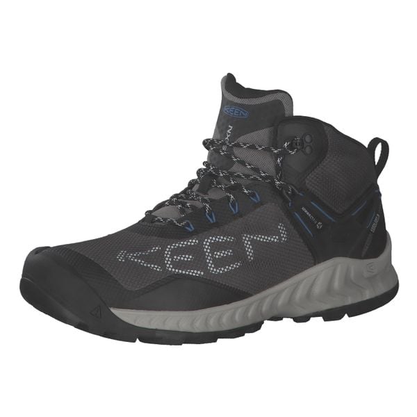 Buty trekkingowe męskie Keen Nxis Evo WP. Czarne buty trekkingowe męskie Keen, bez wzorów, z materiału, sportowe, za kostkę, bez obcasa, bez zapięcia. Za 469.00 zł.