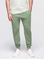 Spodnie męskie dresowe typu jogger - zielone V3. Zielone spodnie dresowe męskie Ombre Clothing, bez wzorów, z bawełny. W wyprzedaży za 101.24 zł.