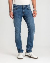 Męskie Spodnie Jeansowe Mustang Oregon Slim Denim Blue 1015042 5000 583, W34 L36. Niebieskie spodnie na co dzień męskie Mustang, bez wzorów, z bawełny, casualowe. Za 219.99 zł.