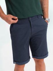 Męskie klasyczne szorty chino z podwiniętą nogawką - granatowe V10 OM-SRCS-0197 S. Szorty sportowe męskie Ombre, bez obcasa, bez zapięcia. Za 302.57 zł.