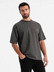 Męski t-shirt bawełniany LOOSE FIT z okrągłym dekoltem – szarozielony V3 OM-TSBC-0234 - XXL. Zielone t-shirty męskie Ombre Clothing, l, bez wzorów, z bawełny, bez kołnierzyka, bez ramiączek. Za 77.99 zł.