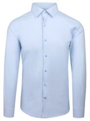 Elegancka Koszula Męska - Victorio - Błękitna. Niebieskie koszule męskie Victorio, m, bez wzorów, z bawełny, bez kołnierzyka, bez ramiączek. Za 149.00 zł.