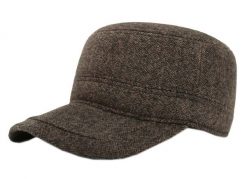 Czapka z Daszkiem Jesienno-Zimowa, Brązowa w Drobny Wzór, Patrolówka z Nausznikami -Pako Jeans. Brązowe czapki męskie Pako Jeans, na zimę, bez wzorów, z jeansu. Za 59.00 zł.