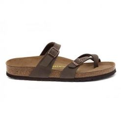 Klapki unisex Birkenstock 071061. Brązowe klapki i japonki męskie Birkenstock, bez wzorów, z materiału. Za 672.00 zł.