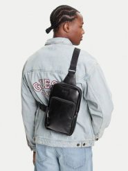 Guess Nerka HMBOCA P5326 Czarny. Czarne saszetki męskie Guess, z aplikacjami, ze skóry. Za 249.99 zł.