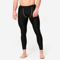 Legginsy do MMA męskie. Czarne legginsy męskie DOMYOS, l, bez wzorów, z elastanu. Za 99.99 zł.