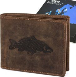 Beltimore Portfel skórzany męski brązowy nubuk poziomy skóra ryba RFiD Beltimore R95. Brązowe portfele męskie Beltimore, bez wzorów, z nubiku. Za 59.99 zł.