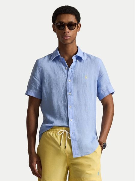 Polo Ralph Lauren Koszula 710968912501 Niebieski Regular Fit. Niebieskie koszule męskie Polo Ralph Lauren, m, bez wzorów, ze lnu, bez kołnierzyka, bez ramiączek. Za 749.99 zł.