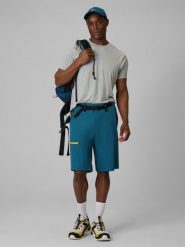 4F Spodenki trekkingowe szybkoschnące męskie - granatowe XXL. Niebieskie szorty męskie 4f, bez wzorów, z materiału. Za 199.99 zł.