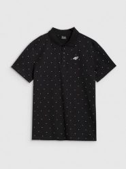 4F Koszulka polo regular z nadrukiem męska - czarna L. Czarne koszulki polo męskie 4f, l, bez wzorów, z bawełny, eleganckie, bez kołnierzyka, bez ramiączek. Za 89.99 zł.