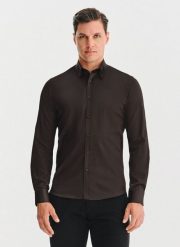 PAKO LORENTE – Brązowa koszula męska. Brązowe koszule męskie Pako Lorente, m, bez wzorów, z bawełny, bez kołnierzyka, bez ramiączek. Za 299.99 zł.