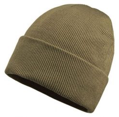Ciemna Beżowa Zimowa Męska Czapka -EM Men's Accessories- Beanie, Sepia, Camel. Brązowe czapki męskie Em men's accessories, na zimę, bez wzorów, ze skóry. Za 59.99 zł.