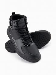 Wysokie buty męskie sneakersy z połyskującymi elementami – czarne V1 - Rozmiar: 44. Czarne buty sportowe na co dzień męskie Ombre Clothing, m, z aplikacjami, z gumy, bez ramiączek, bez kaptura. W wyprzedaży za 187.49 zł.