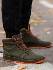 Buty męskie ocieplane sneakersy za kostkę - zielone V4 - Rozmiar: 42. Zielone buty sportowe na co dzień męskie Ombre Clothing, na zimę, m, bez wzorów, z materiału, sportowe, bez ramiączek, bez kaptura. W wyprzedaży za 79.99 zł.